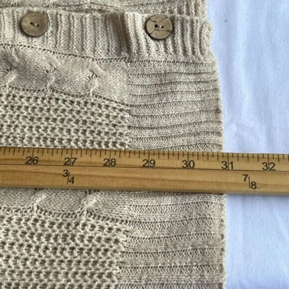 Aster‎ Womens Button Cardigan Chunky Cable Knit Coastal Size L Beige Pockets